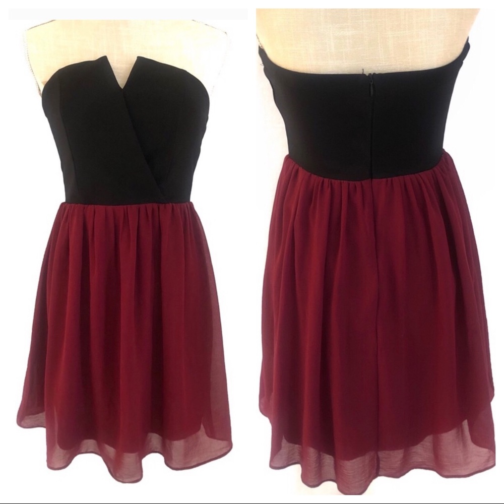 Foreign Exchange Black & Burgundy Strapless Dress